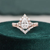 1.50 CT Pear Cut Cluster Art Deco Moissanite Bridal Ring Set 1